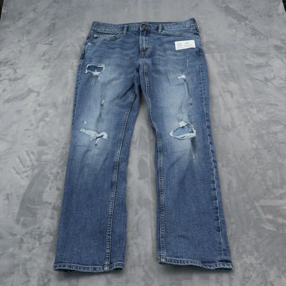 Old Navy Pants Mens 34 Blue Mid Rise 5 Pocket Design Flat Front Distressed Jeans